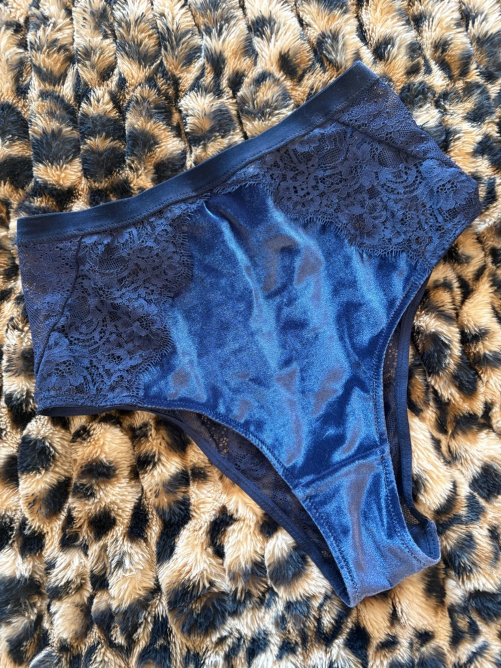 Victoria’s Secret Navy Blue Velvet Lace High-Waist Briefs